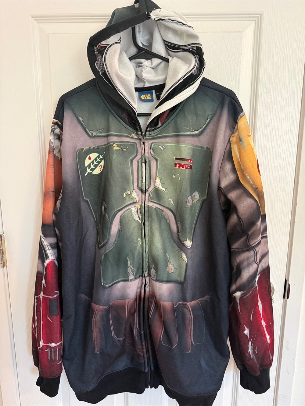 Star Wars Boba Fett Print Hooded Jacket - Green, Red, Yellow, Black